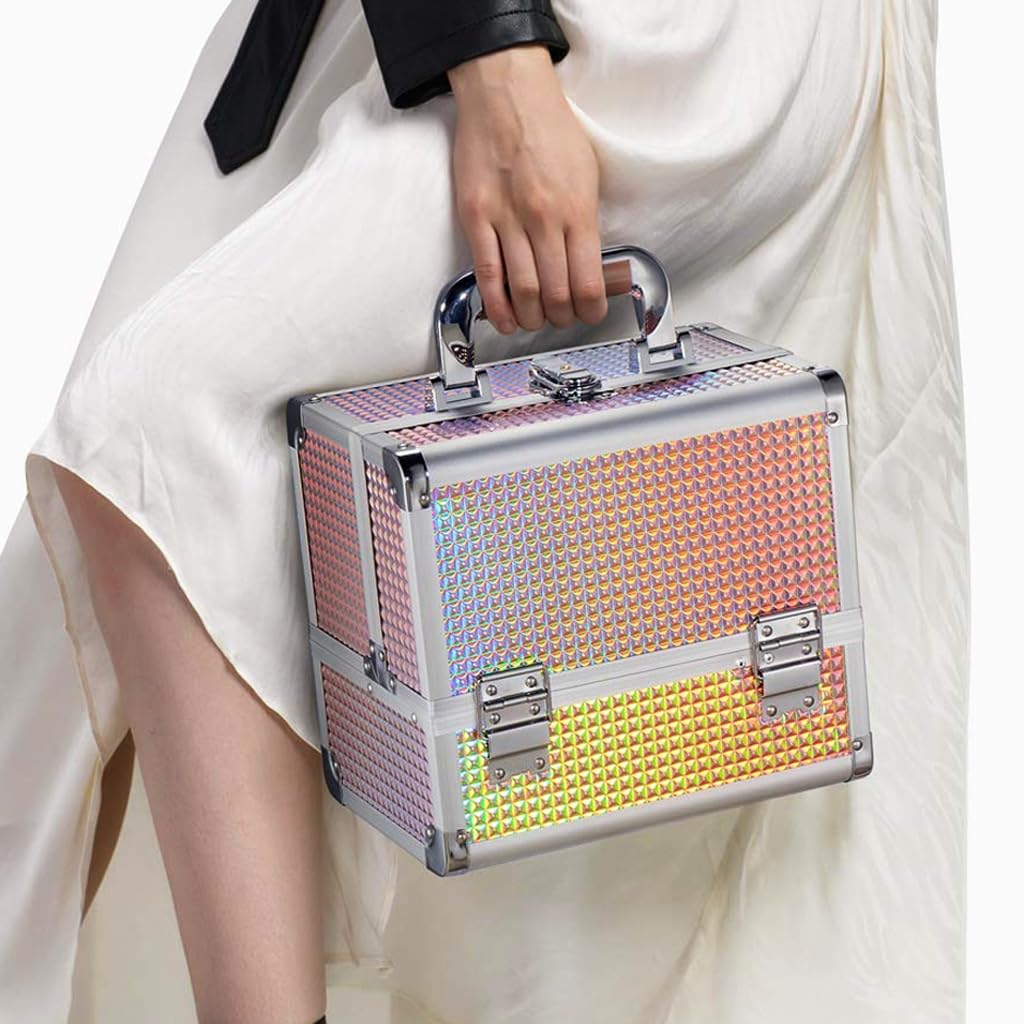 MAYCREATE Portable Makeup Organizer Suitcase Aluminum Alloy Travel Suitcase Multi Compartment Stackable Drawers Design Make-up Artist Train Case with Makeup Mirror & Makeup Brush Holder MAYCREATE Portable Makeup Organizer Suitcase Aluminum Alloy Travel Suitcase Multi Compartment Stackable Drawers Design Make-up Artist Train Case with Makeup Mirror & Makeup Brush Holder